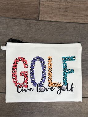White Cosmetic Pouch with Multicolor Leopard 'GOLF' Print